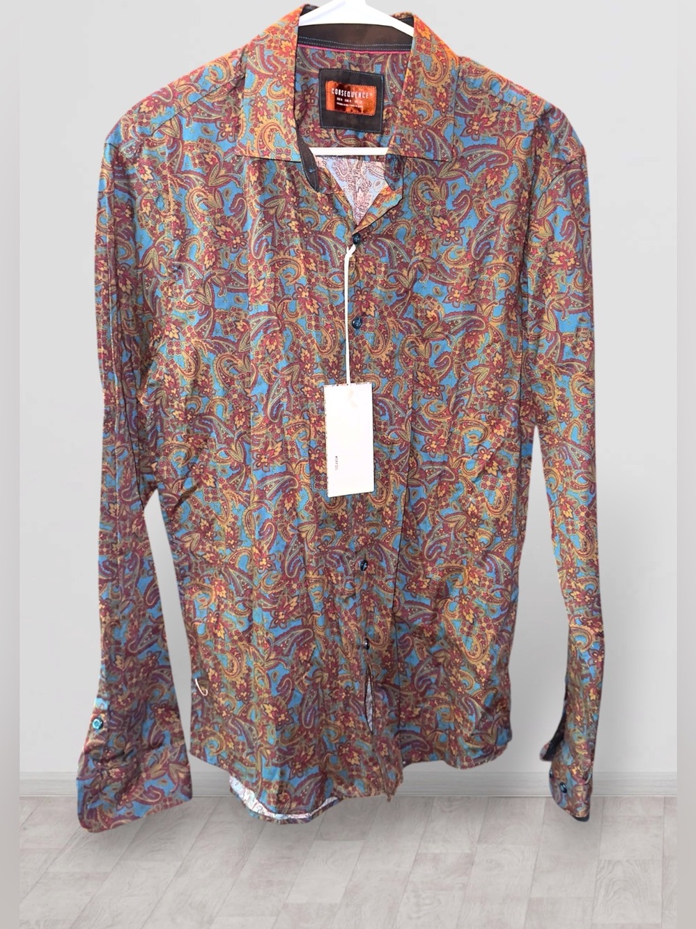 🌺NWT-CONSEQUENCE Multicolor Paisley Button-Down Shirt-TEAL